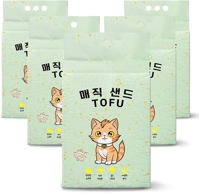 메디펫 매직 응고형 고양이 두부모래 가는입자, 10L, 5개, 녹차향
