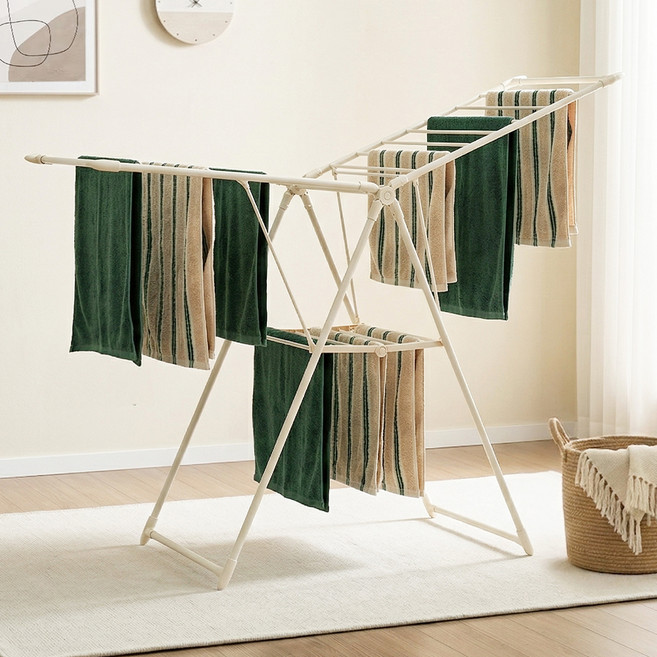 홈앤미 튼튼한 스틸 빨래건조대 2단, 크림