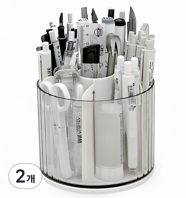 쿠말 360도 회전 대용량 오거나이저 펜홀더, 오프화이트, 2개