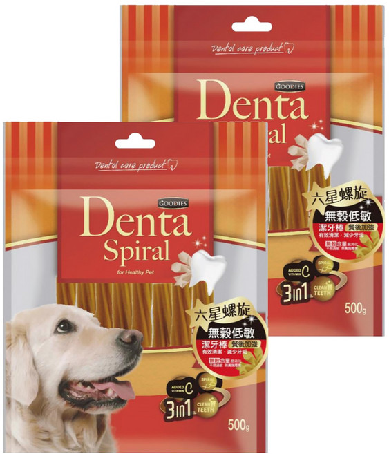GOODIES 全種犬適用 無穀低敏潔牙棒, 十字造型, 500g, 2包