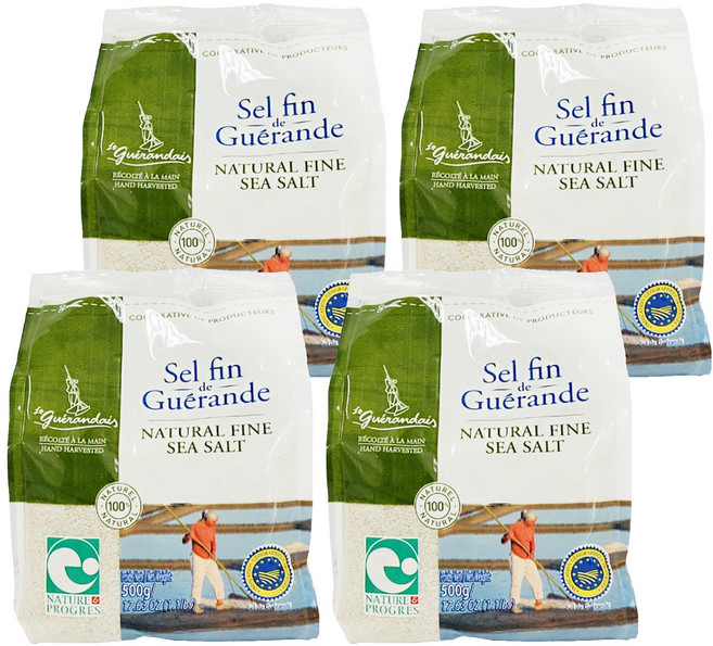 르게랑데 토판 천일염 가는 소금 폴리백, 500g, 4개