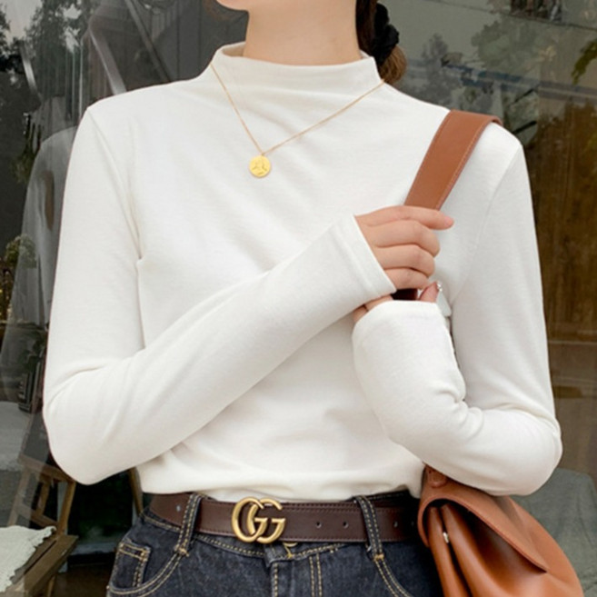 턴키 여성용 스판 하이넥 빅사이즈 반폴라 티셔츠 G-292