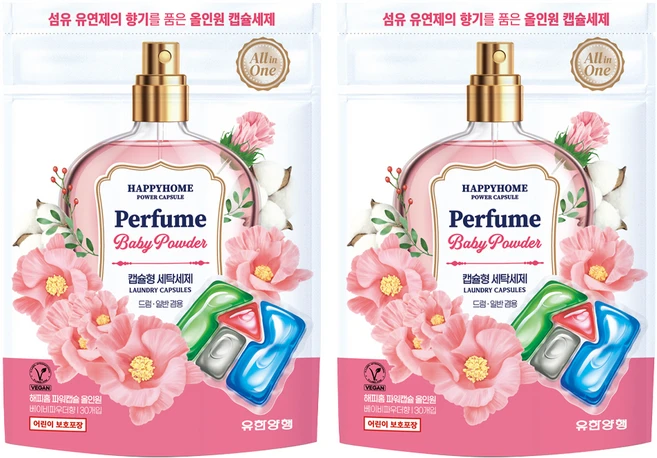 해피홈 퍼퓸 파워캡슐 베이비파우더, 30개입, 2개 - 쿠팡