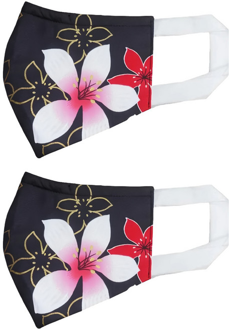 Osun 歐桑生活 台灣製 防疫3D立體三層防水運動透氣布口罩 大人款, 1入, 2個, 油桐花黑