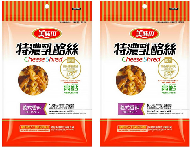 美味田 特濃乳酪絲 義式香辣 高鈣營養 100%牛乳煉製, 60g, 2包