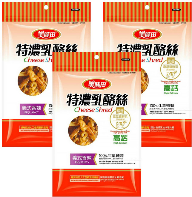 美味田 特濃乳酪絲 義式香辣 高鈣營養 100%牛乳煉製, 60g, 3包