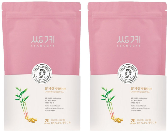 쌍계명차 파우치 온기충전 계피생강차 티백, 2.5g, 20개입, 2개