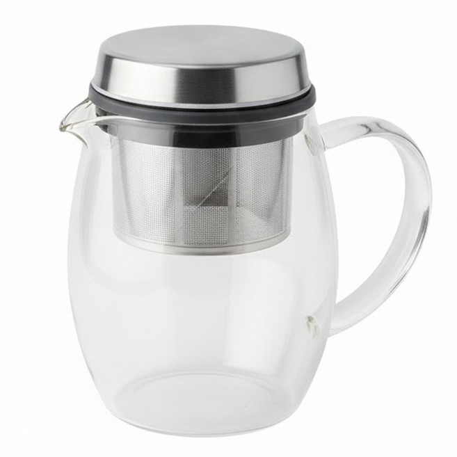 優得 鴻運泡茶壺 600ml 茶水分離 耐熱玻璃, 銀色 + 透明色, 1個