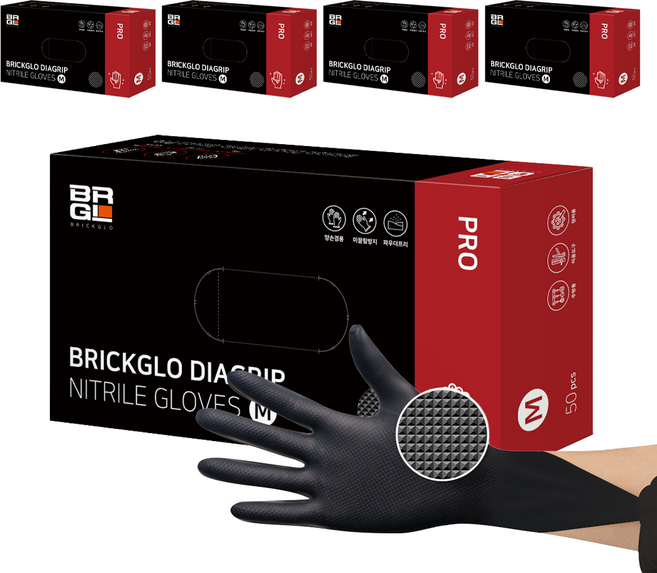 브릭글로 다이아그립 프로 니트릴 장갑 50p, 블랙, M, 5개