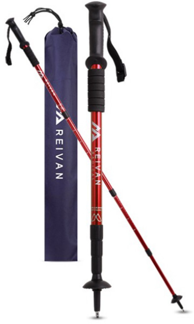 REIVAN Radical Real 直柄4節登山杖 2入, 紅色