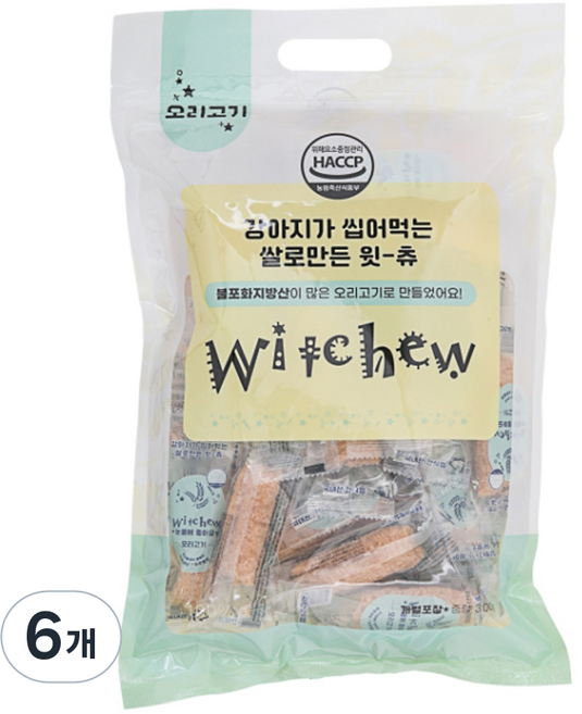윗츄 강아지 씹어먹는 쌀로만든 덴탈껌, 오리고기, 300g, 6개