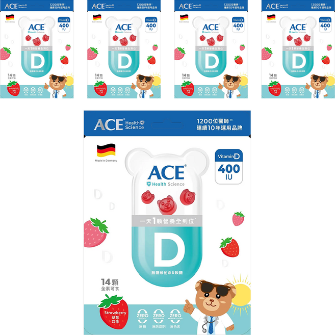 ACE SUPER KIDS 維他命D軟糖 全素, 2g, 14顆, 5包