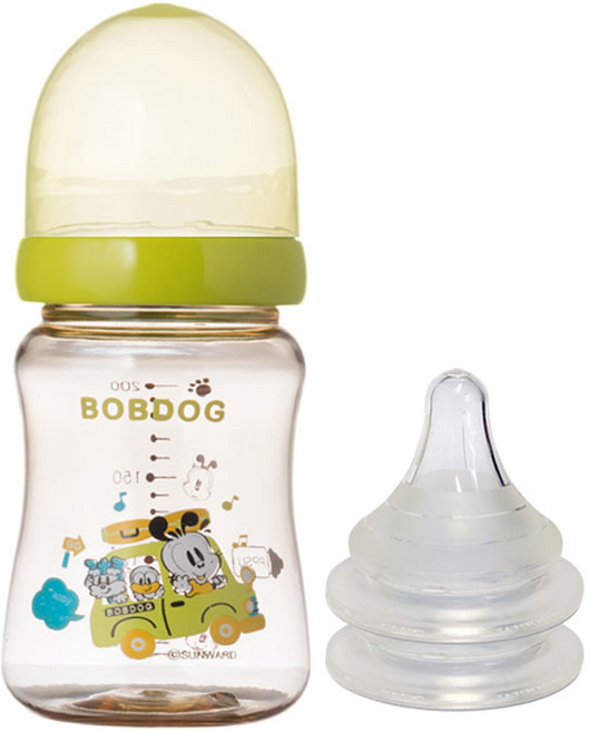 리틀밥독 국내 제조 PPSU 유꼭지젖병 + 젖꼭지 2p 세트, 그린, 200ml, 1세트
