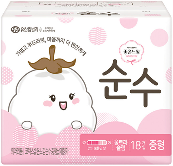 좋은느낌 순수 울트라 슬림 생리대 날개형, 중형, 18개입, 1개