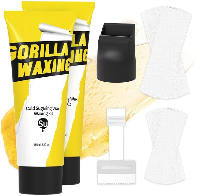 고릴라왁싱 노히팅 콜드 슈가링 왁스 150g x 2p + 어플리케이터 헤드 + 왁싱 페이퍼 라지 15p + 왁싱 페이퍼 스몰 15p + 스패츌러 세트, 1개 - 쿠팡