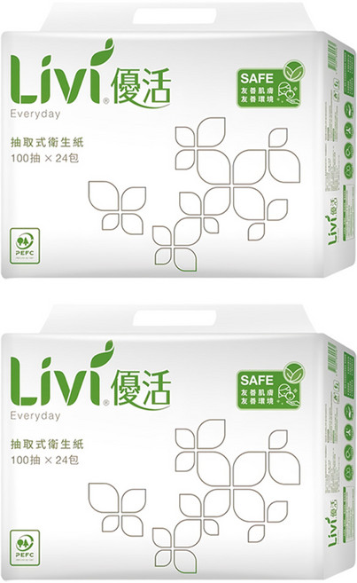 LIVI 優活 抽取式衛生紙 2層, 24包, 2袋