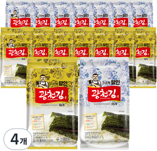 3대째 달인 재래 파래 혼합 광천김, 64g, 4개