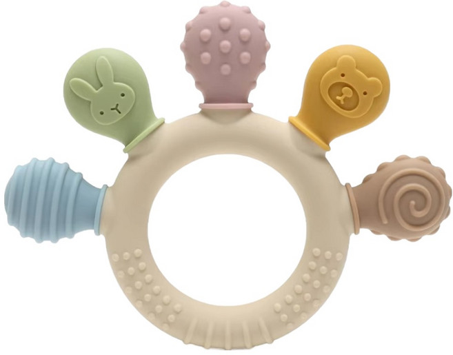 베베엔 유아용 실리콘 치발기 5 in 1 촉감놀이, 단품, 혼합색상, 1개