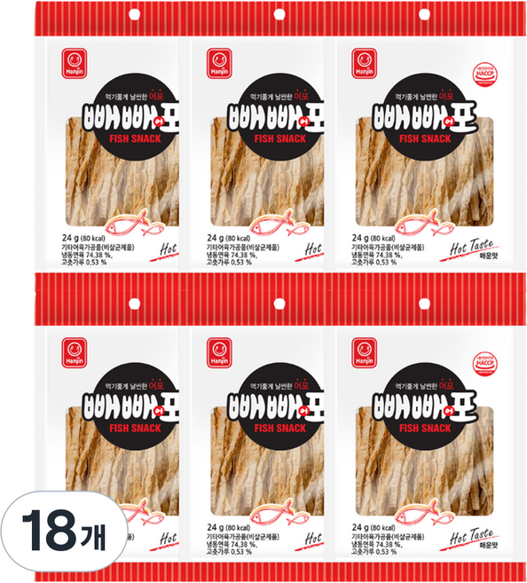 한진식품 빼빼어포 매운맛, 24g, 18개