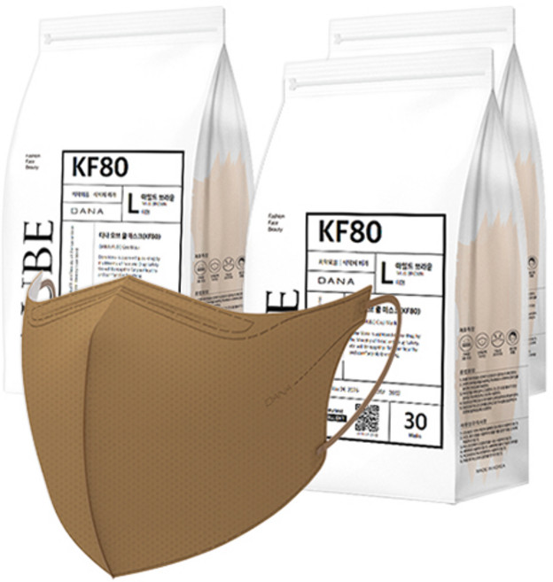 다나마스크 오브 쿨 뷰티라인 마스크 대형 KF80, 30개입, 3개, 11 마일드 브라운