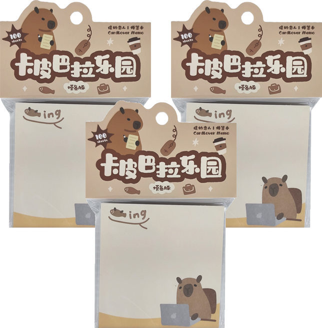 CARD LOVER 信的戀人 卡皮巴拉樂園便籤紙, 摸魚豚, 3本, 1組