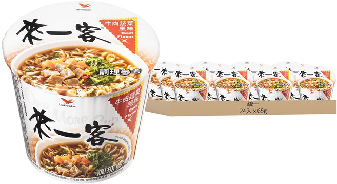 統一 來一客 牛肉蔬菜風味 台灣味 3分鐘方便快捷 65g, 24入