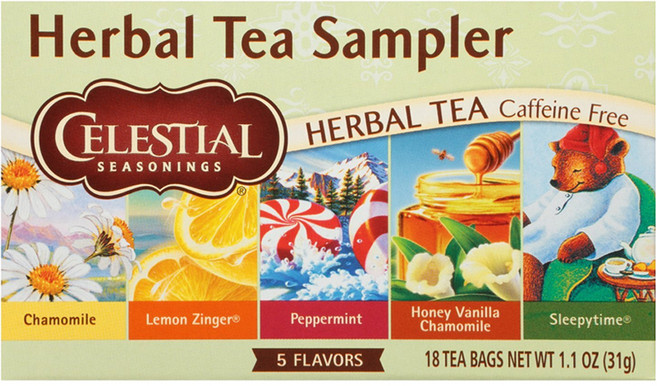 CELESTIAL SEASONINGS 詩尚草本 草本綜合茶, 洋甘菊 4包 + 薄荷茶 4包 + 檸檬活力茶 3包 + 蜂蜜香草洋甘菊茶 3包 + 睡前茶 4包, 1盒