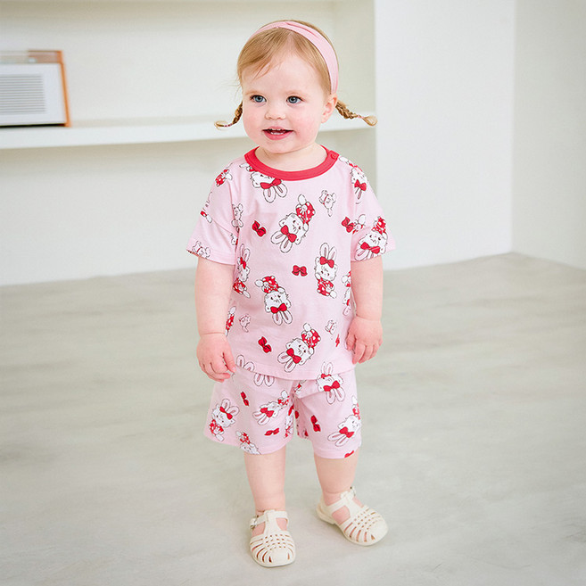 몰리멜리 여아용 미코캐릭터즈 통기성 타이니 래빗 반팔 티셔츠 + 하의 세트