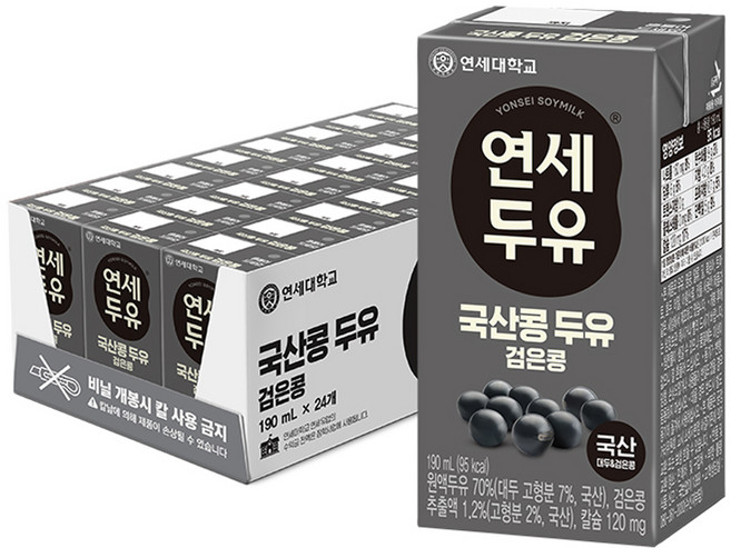 연세두유 국산콩 검은콩 두유, 190ml, 24개