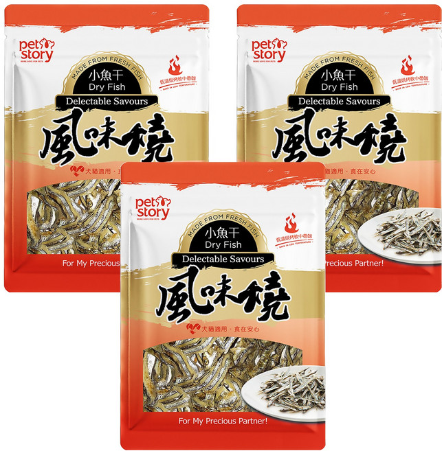 pet story 寵物物語 風味燒-犬貓用小魚干, 小魚干, 80g, 3入