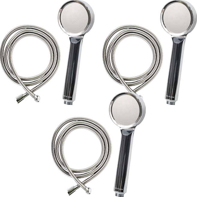 수압상승 샤워헤드 + 샤워호스 2m 세트, 3세트, 크롬(샤워기헤드)