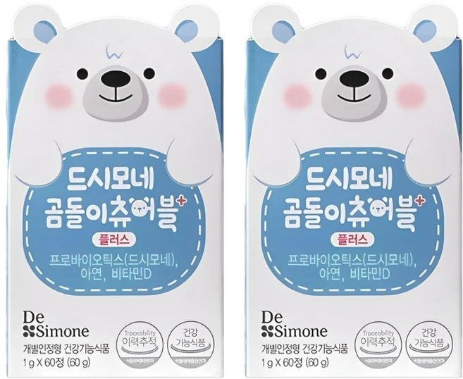 드시모네 곰돌이 츄어블 플러스 유아유산균, 60정, 2개 - 쿠팡
