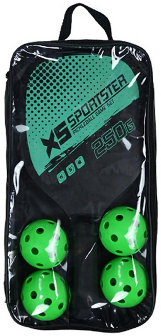 XS SPORTSTER 匹克球精裝套組 球拍 2個 + 球 4顆 + 收納袋, 疾風綠, 1組
