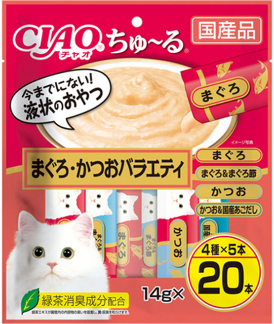 INABA CIAO 啾嚕 肉泥, 鮪魚、鰹魚、鮪魚 + 柴魚片、鰹魚 + 飛魚, 280g, 1袋