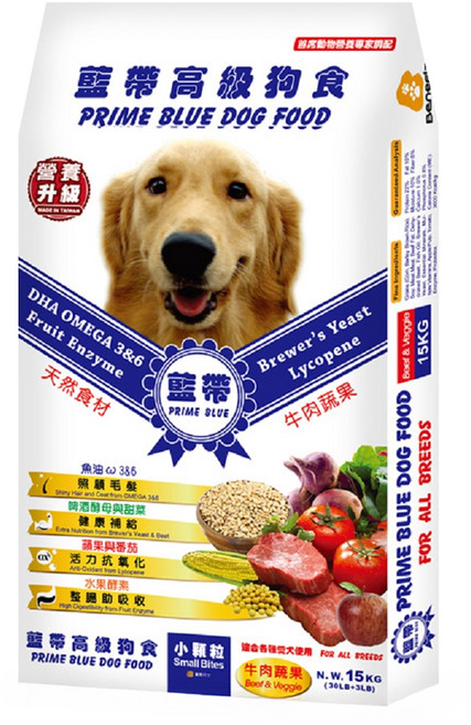 LV PRIME BLUE 藍帶 高級狗食, 牛肉蔬果, 15kg, 1袋