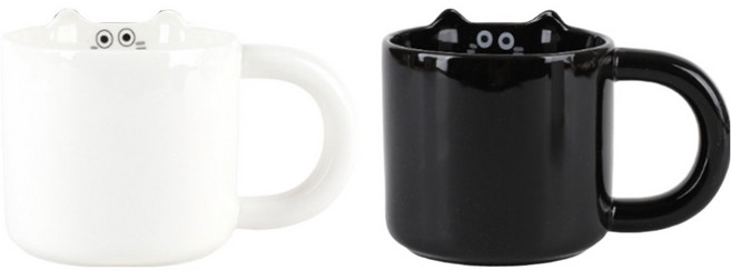 데일리라이크 흑백냥 머그컵 2종 세트 290ml, 블랙, 화이트, 1세트