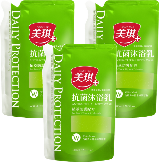 美琪 抗菌沐浴乳補充包 白麝香+日本綠茶萃取 植萃防護配方, 3包