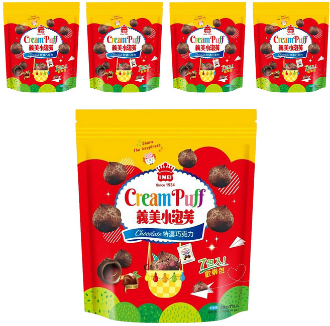 義美 小泡芙歡樂包 特濃巧克力, 196g, 5袋