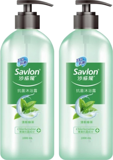 Savlon 沙威隆抗菌沐浴露 清新綠茶, 1L, 2瓶