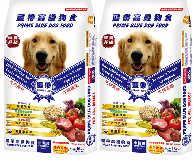 LV PRIME BLUE 藍帶 高級狗食, 牛肉蔬果, 15kg, 2袋