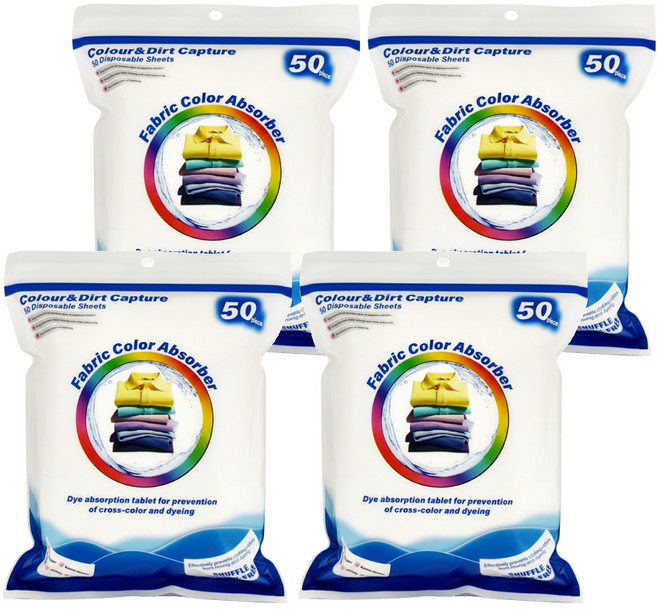 REQIR 立刻 混洗無憂 防染色洗衣紙 吸色固色吸附異味 白色包裝 10 x 14cm, 4包, 50張