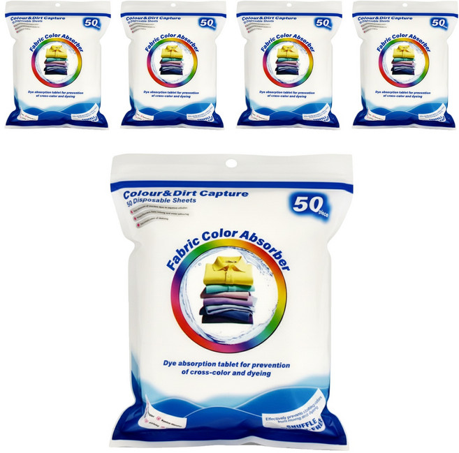 REQIR 立刻 混洗無憂 防染色洗衣紙 吸色固色吸附異味 白色包裝 10 x 14cm, 5包, 50張