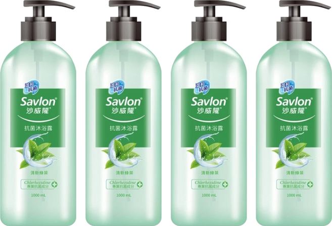 Savlon 沙威隆抗菌沐浴露 清新綠茶, 1L, 4瓶