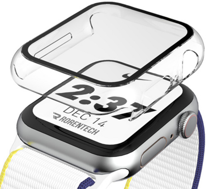 로랜텍 애플워치 호환 풀커버 강화유리 액정보호 케이스, 투명, 1개