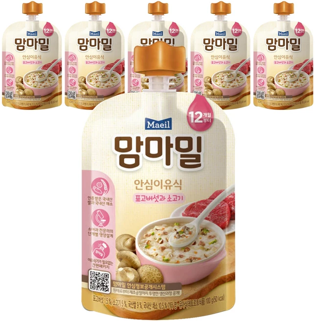 맘마밀 안심이유식, 표고버섯과 소고기, 100g, 6개 - 쿠팡