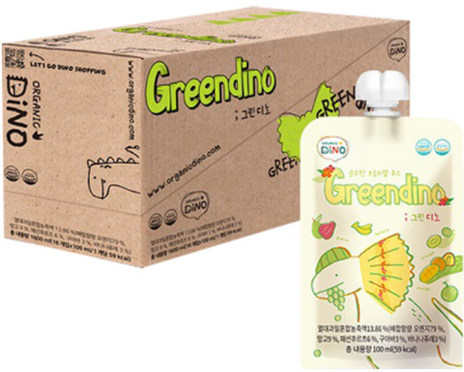 오가닉디노 순수한 트로피칼 과채주스 그린디노, 청포도맛, 100ml, 16개