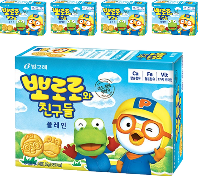 빙그레 뽀로로와 친구들 플레인맛, 65g, 5개