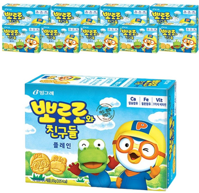 빙그레 뽀로로와 친구들 플레인맛, 65g, 10개