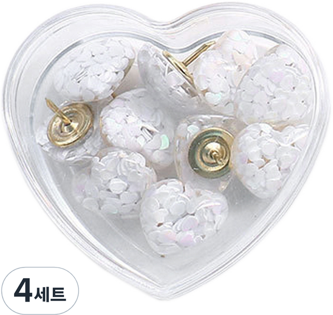 Khohimo 愛心圖釘 大頭針 按釘 白色 + 收納盒組合 4W195, 4套