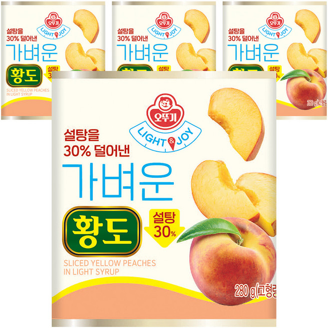 OTOKI 不倒翁 LIGHT&JOY 減糖黃桃罐頭, 280g, 4個